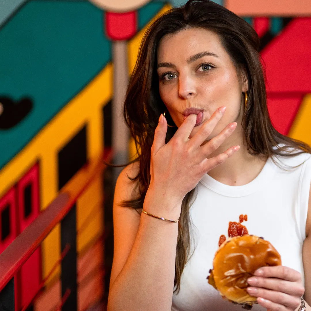 Woman enjoying a burger